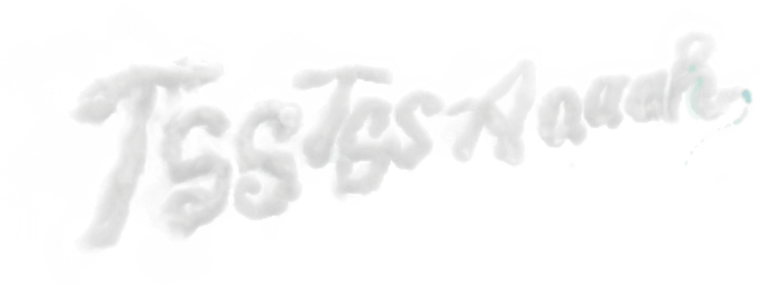 White cloud-like font that reads 