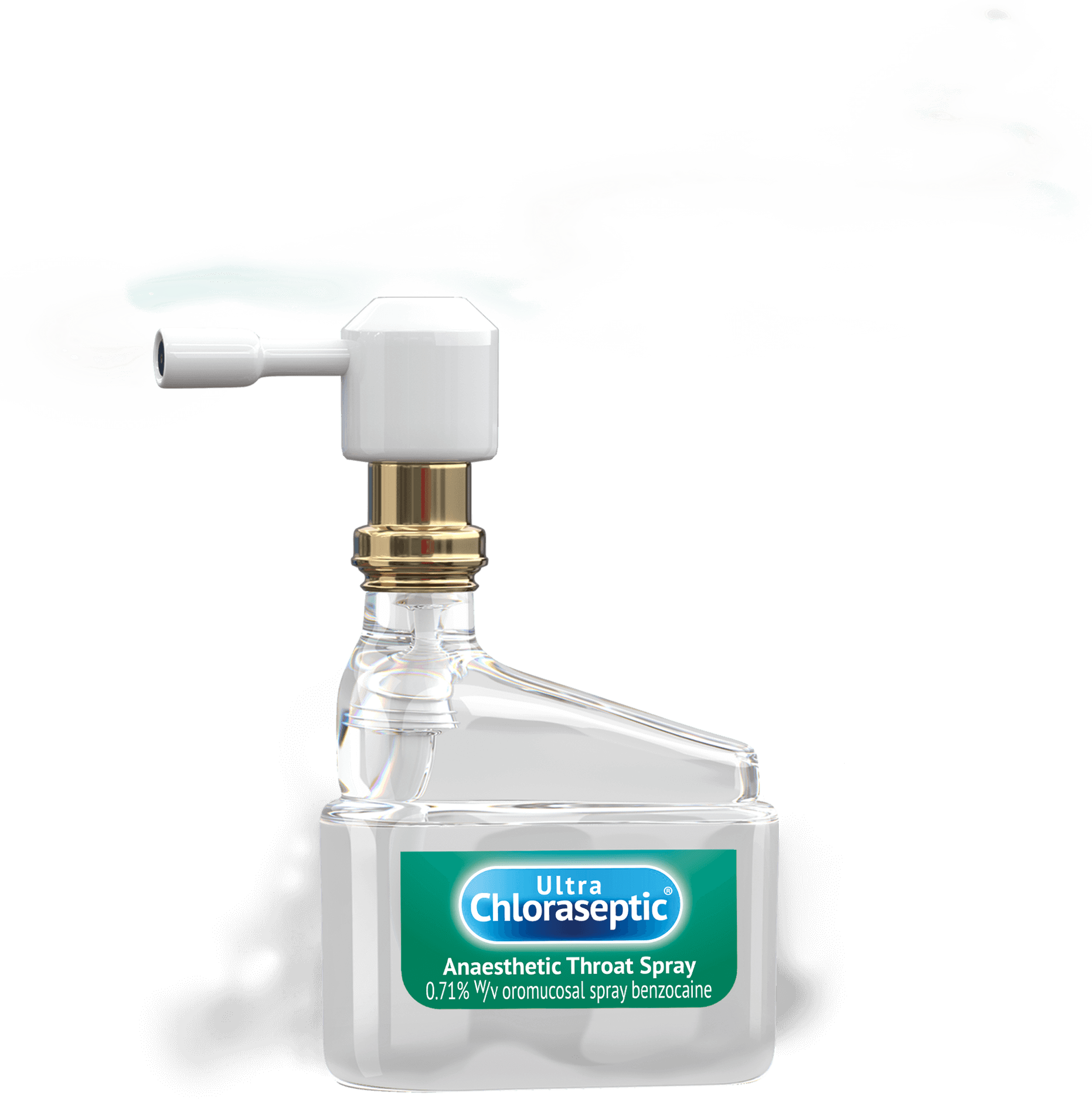 Ultra Chloraseptic Anaesthetic Menthol Flavoured Throat Spray in a translucent bottle against a white background